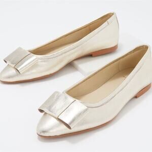 BluBlonc Maya Gold Leather Pointed Toe Bow Flats Size 36 US 6 $120